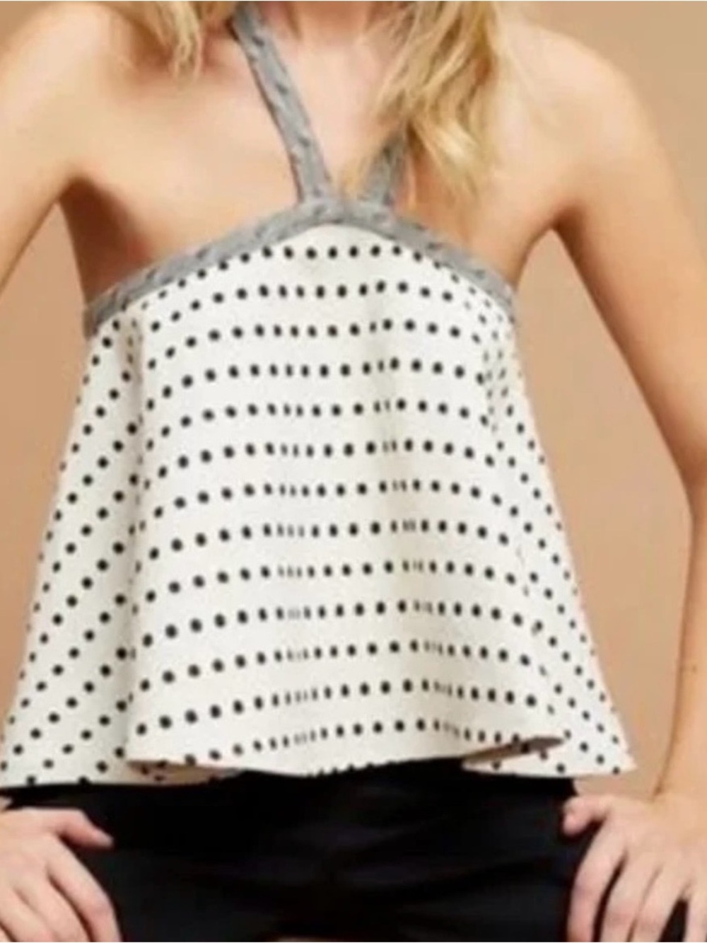 Anthropologie Postmark Gemma Halter Tank Top - White with Black Dots